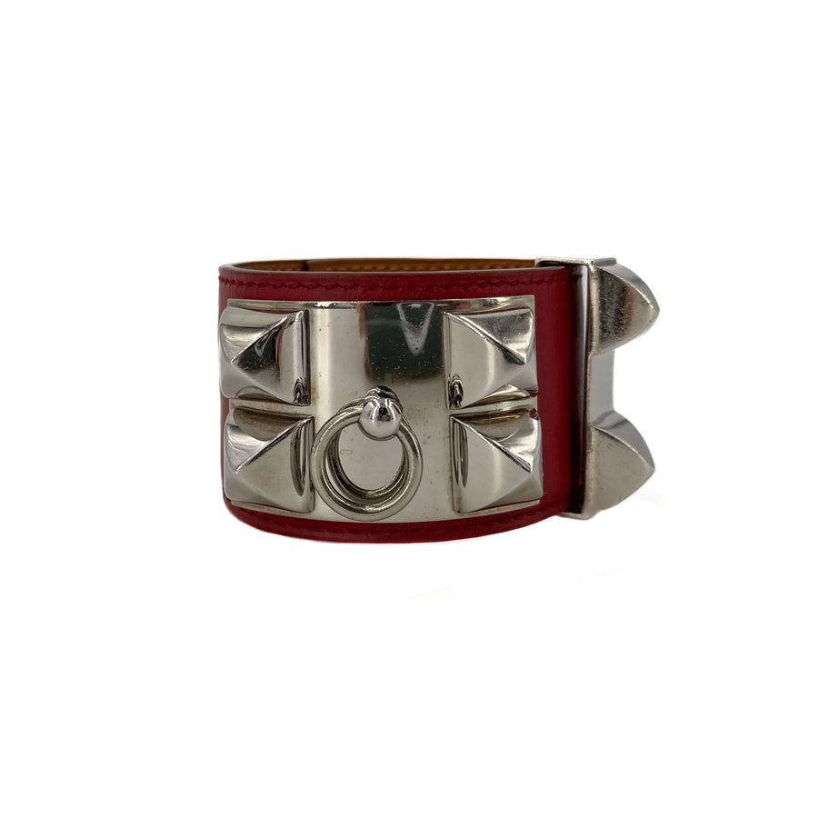 Second hand Hermes Dog Collar Leather Bracelet Red - Tabita Bags