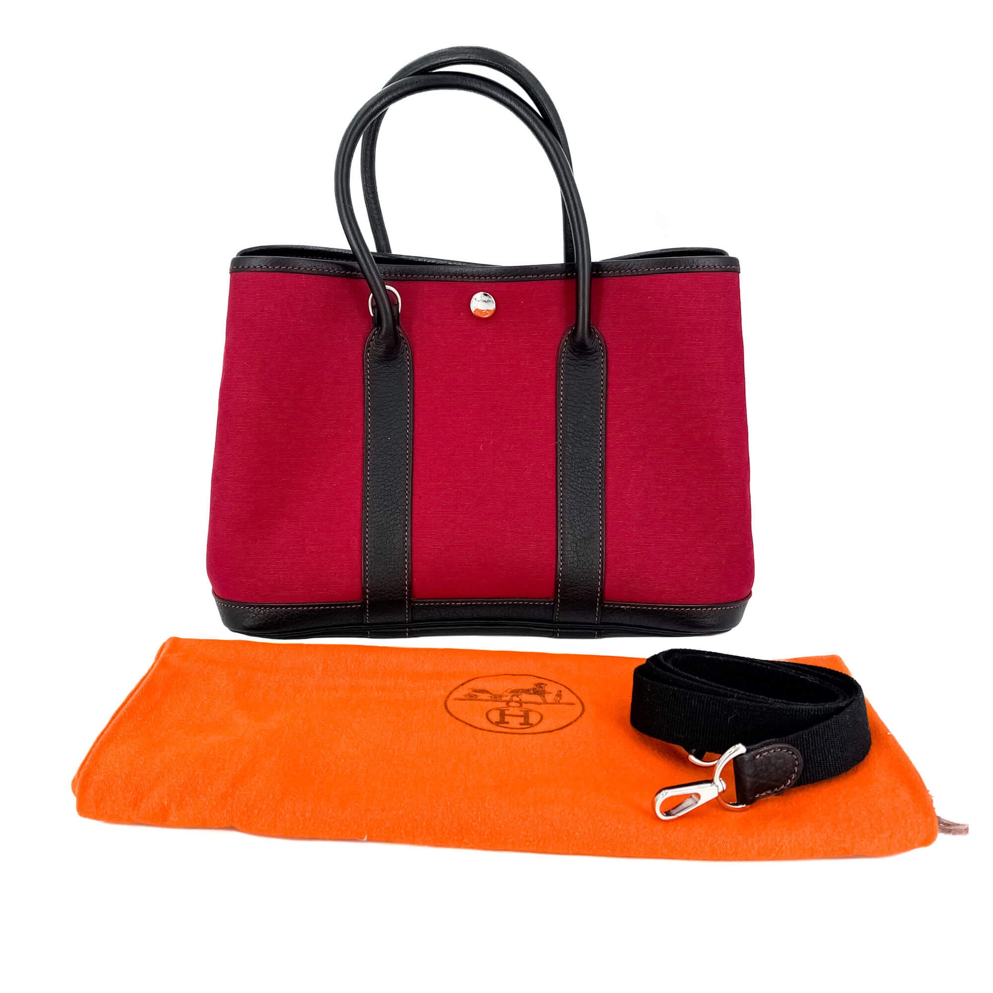 Second hand Hermes Garden Party PM Canvas 2-Ways Tote Bag Red - Tabita Bags