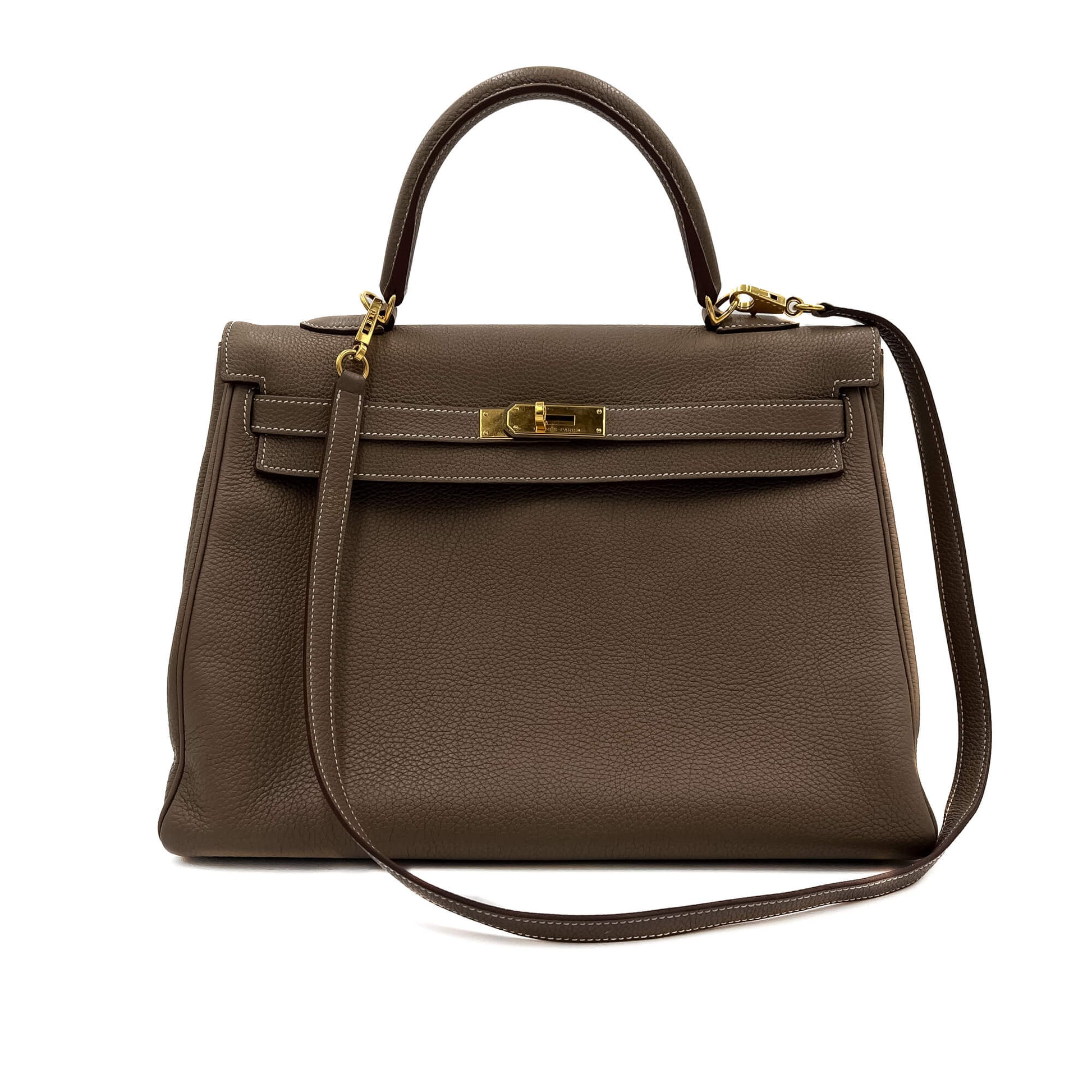 Second hand Hermes Kelly Retourne 32 Etoupe Togo Gold Hardware - Tabita Bags