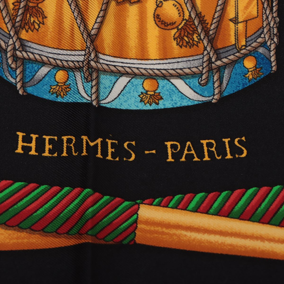 Second hand Hermes Les Tambour drums Scarf Silk Black 90 - Tabita Bags