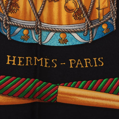 Second hand Hermes Les Tambour drums Scarf Silk Black 90 - Tabita Bags