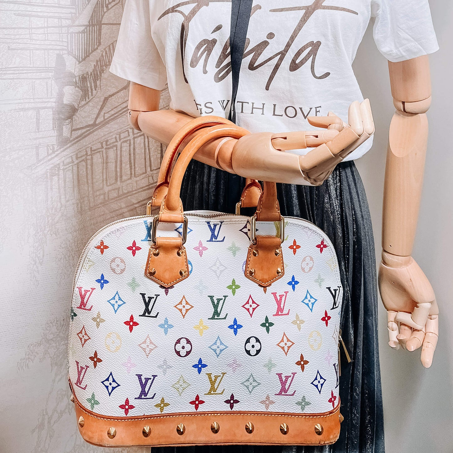 Second hand Louis Vuitton Alma PM Epi Leather Murakami White Bag - Tabita Bags