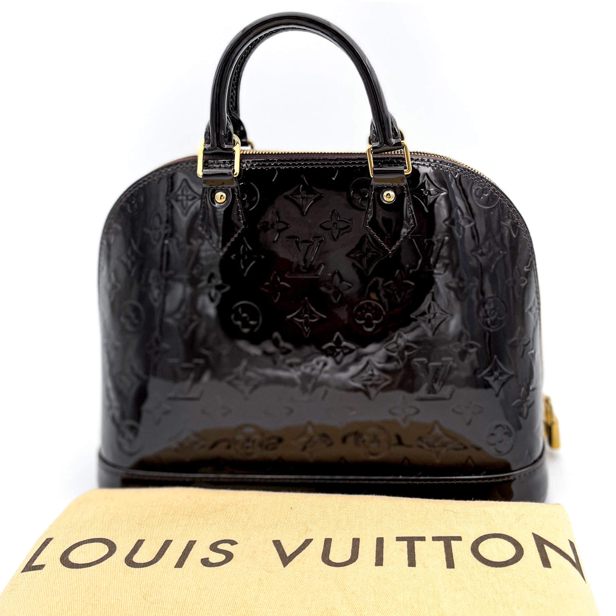 Second hand Louis Vuitton Alma PM in Burgundy Patent Leather - Tabita Bags
