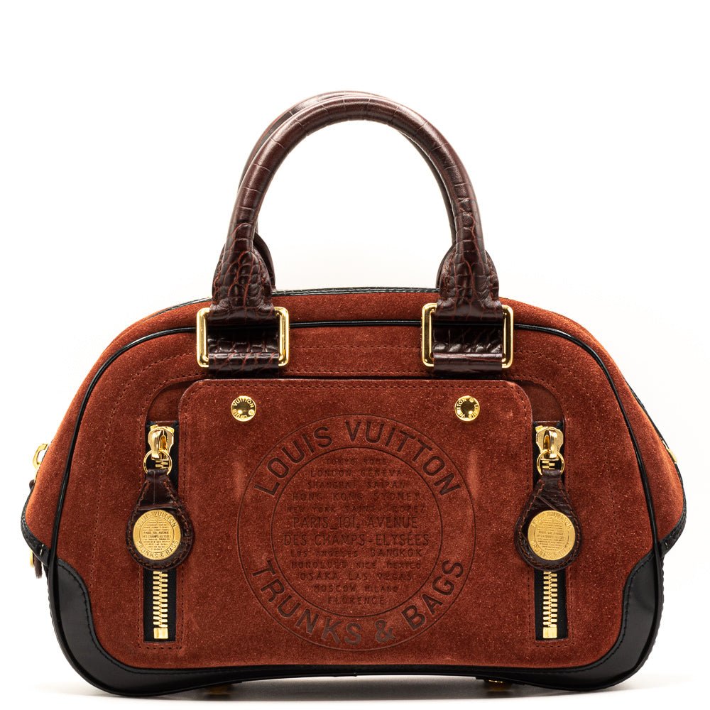 Second hand Louis Vuitton Bowler Rust Suede Havane Stamped Trunk - Tabita Bags