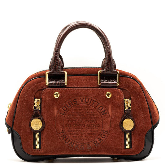 Second hand Louis Vuitton Bowler Rust Suede Havane Stamped Trunk - Tabita Bags