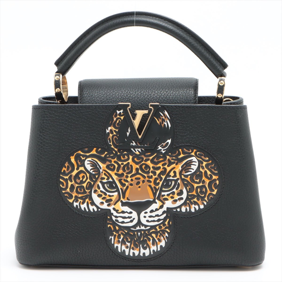 Second hand Louis Vuitton Capucines BB 2way Taurillon Leather Trapped Leopard Black - Tabita Bags