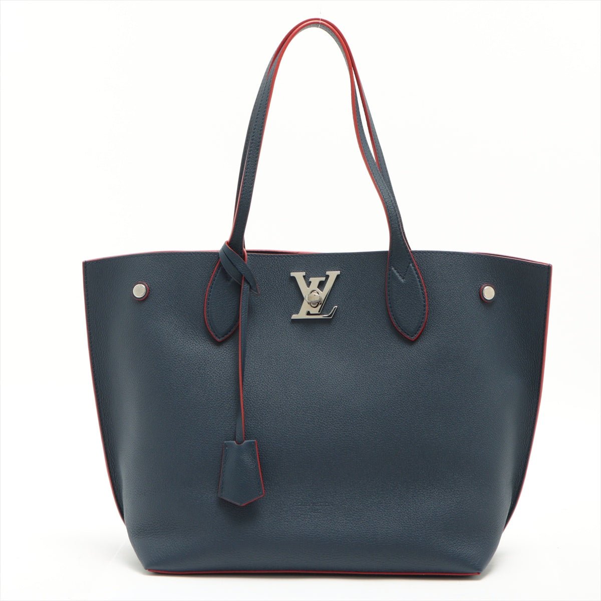 Second hand Louis Vuitton Lockme Go Leather Blue Navy Tote Bag - Tabita Bags