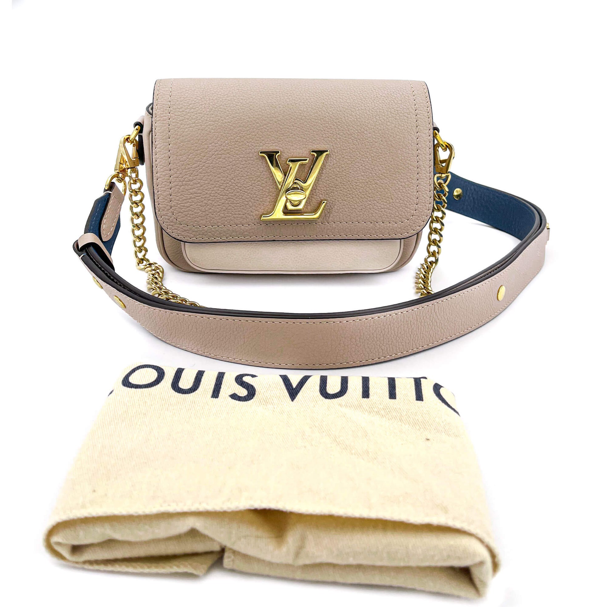 Second hand Louis Vuitton Lockme Tender Gris Leather Shoulder Bag - Tabita Bags