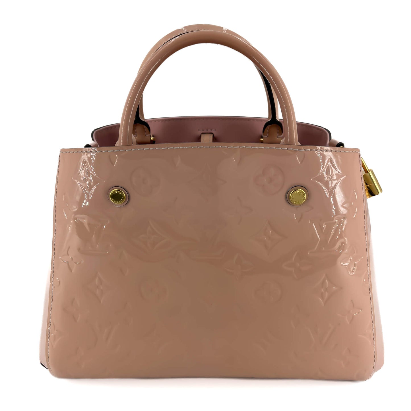 Second hand Louis Vuitton Montaigne BB Monogram Patent Leather Bag Pink Cipria - Tabita Bags