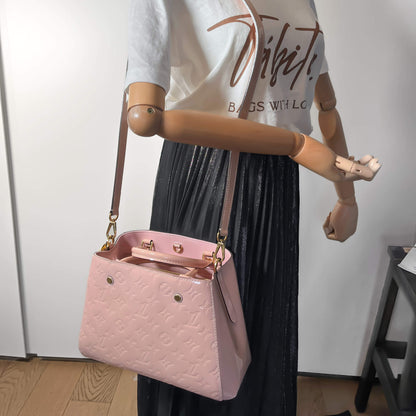 Second hand Louis Vuitton Montaigne BB Monogram Patent Leather Bag Pink Cipria - Tabita Bags