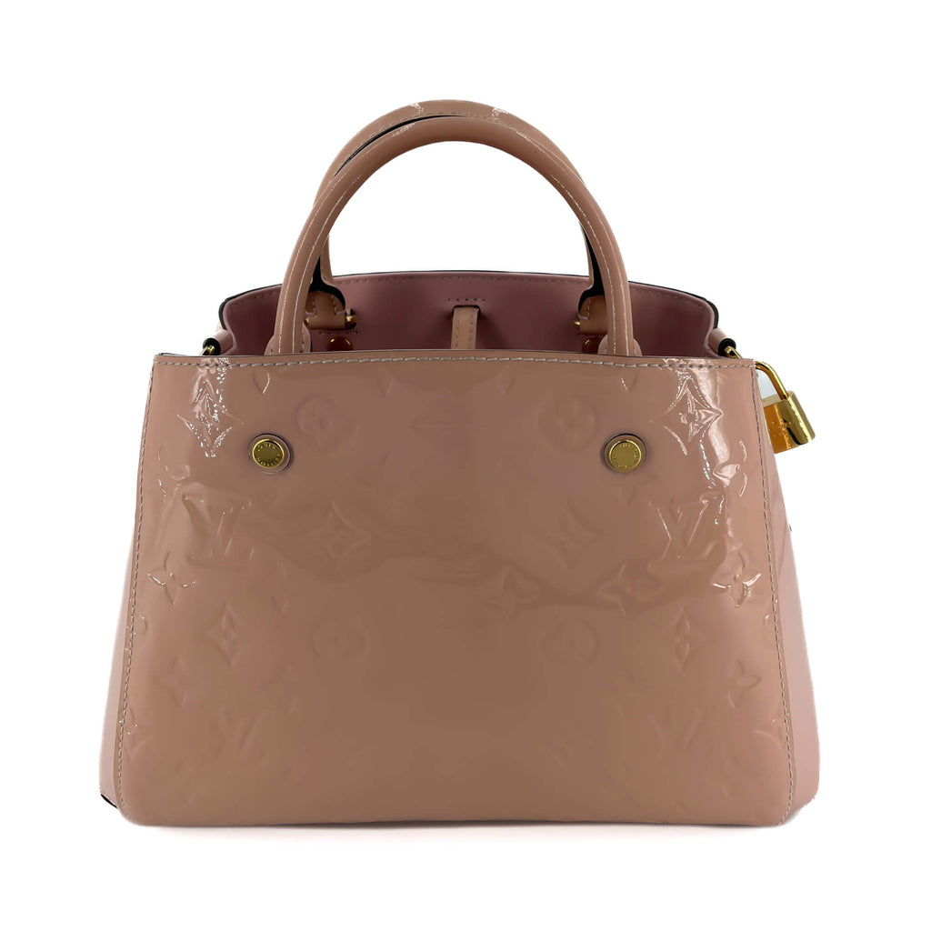 Second hand Louis Vuitton Montaigne BB Monogram Patent Leather Bag Pink Cipria - Tabita Bags