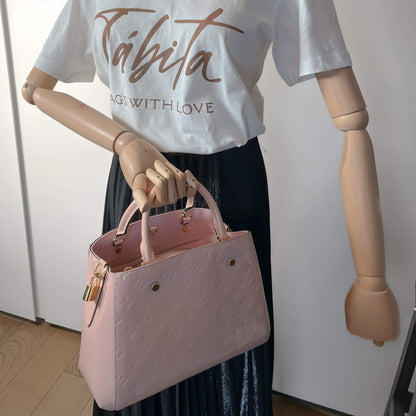 Second hand Louis Vuitton Montaigne BB Monogram Patent Leather Bag Pink Cipria - Tabita Bags