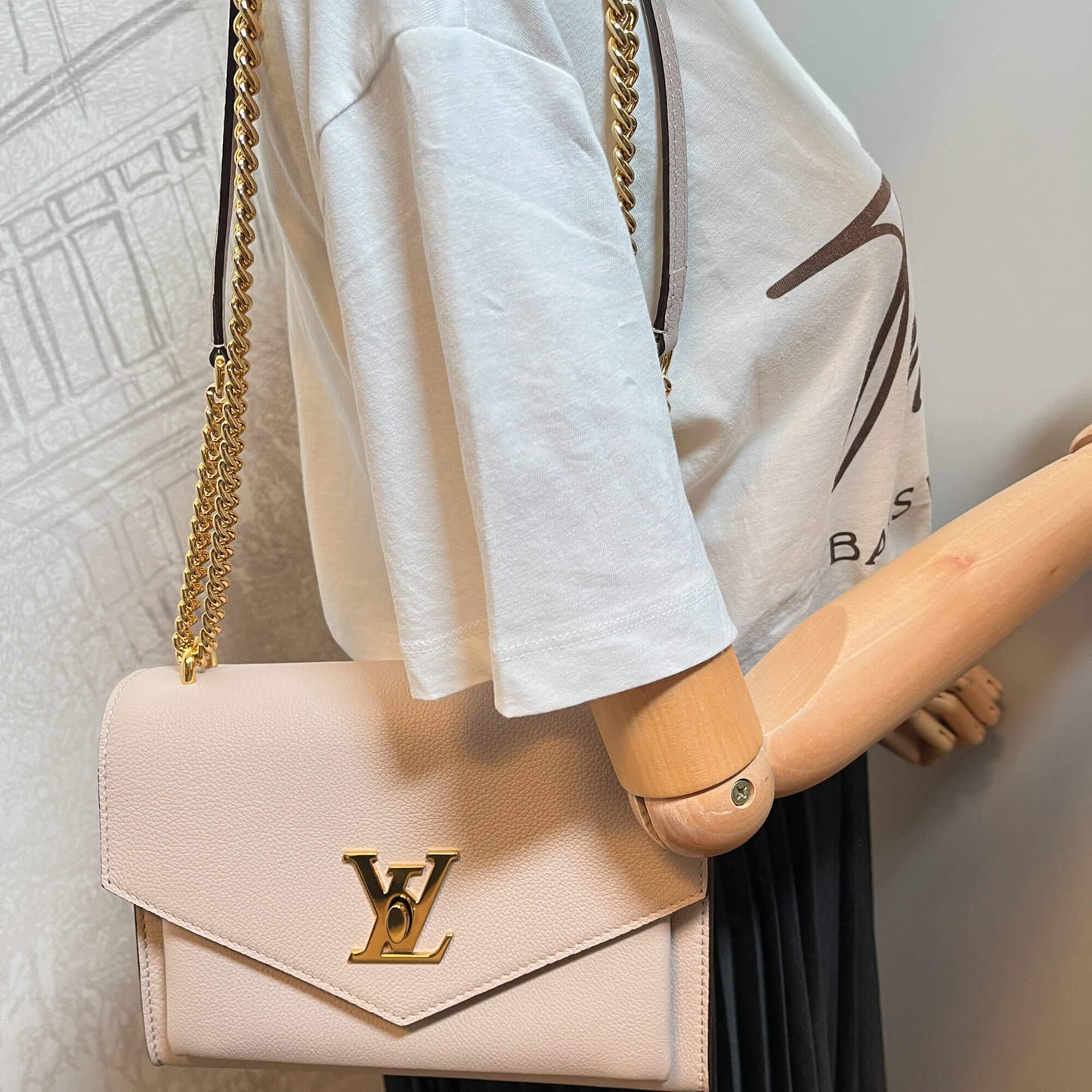 Second hand Louis Vuitton Mylockme BB Leather Beige 2-Way Chain Bag - Tabita Bags