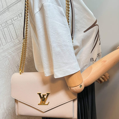 Second hand Louis Vuitton Mylockme BB Leather Beige 2-Way Chain Bag - Tabita Bags