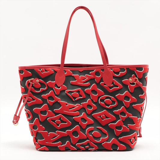 Louis Vuitton Neverfull MM & Pouch Urs Fischer Black Red Handle  Shoulder Bag