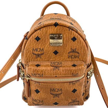 Second hand MCM X-Mini Stark Bebe Boo Side Studs Leather Backpack Cognac - Tabita Bags