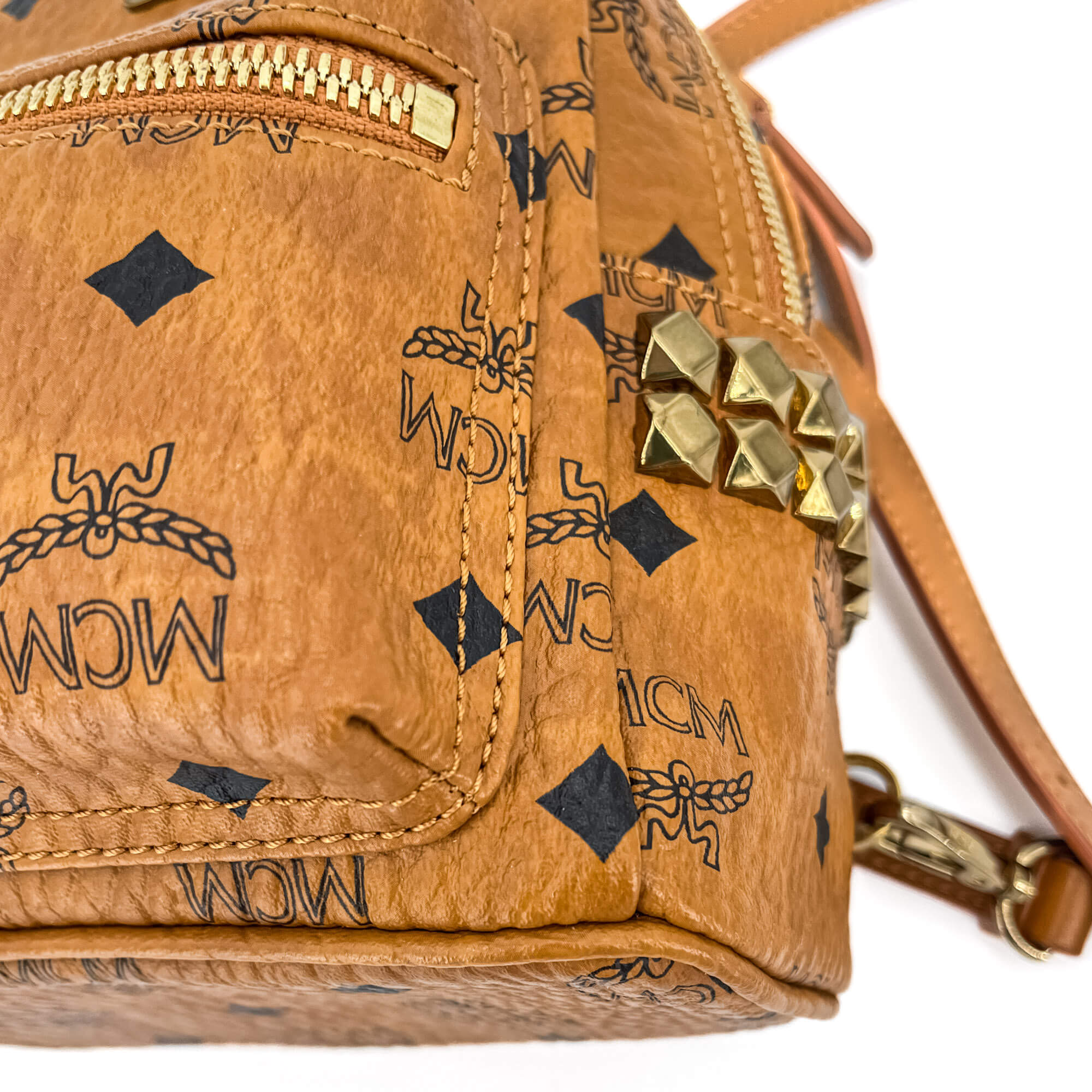 MCM X Mini Stark Bebe Boo Side Studs Leather Backpack Cognac Tabita Bags Tabita Bags with Love