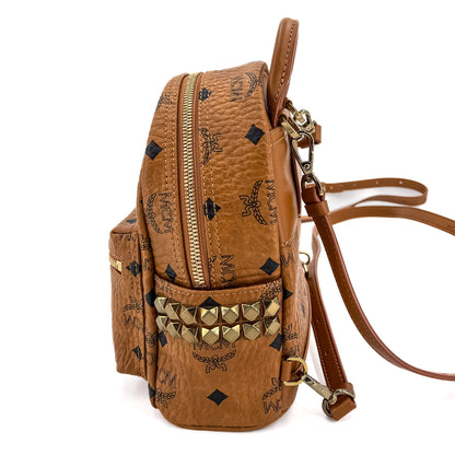 Second hand MCM X-Mini Stark Bebe Boo Side Studs Leather Backpack Cognac - Tabita Bags