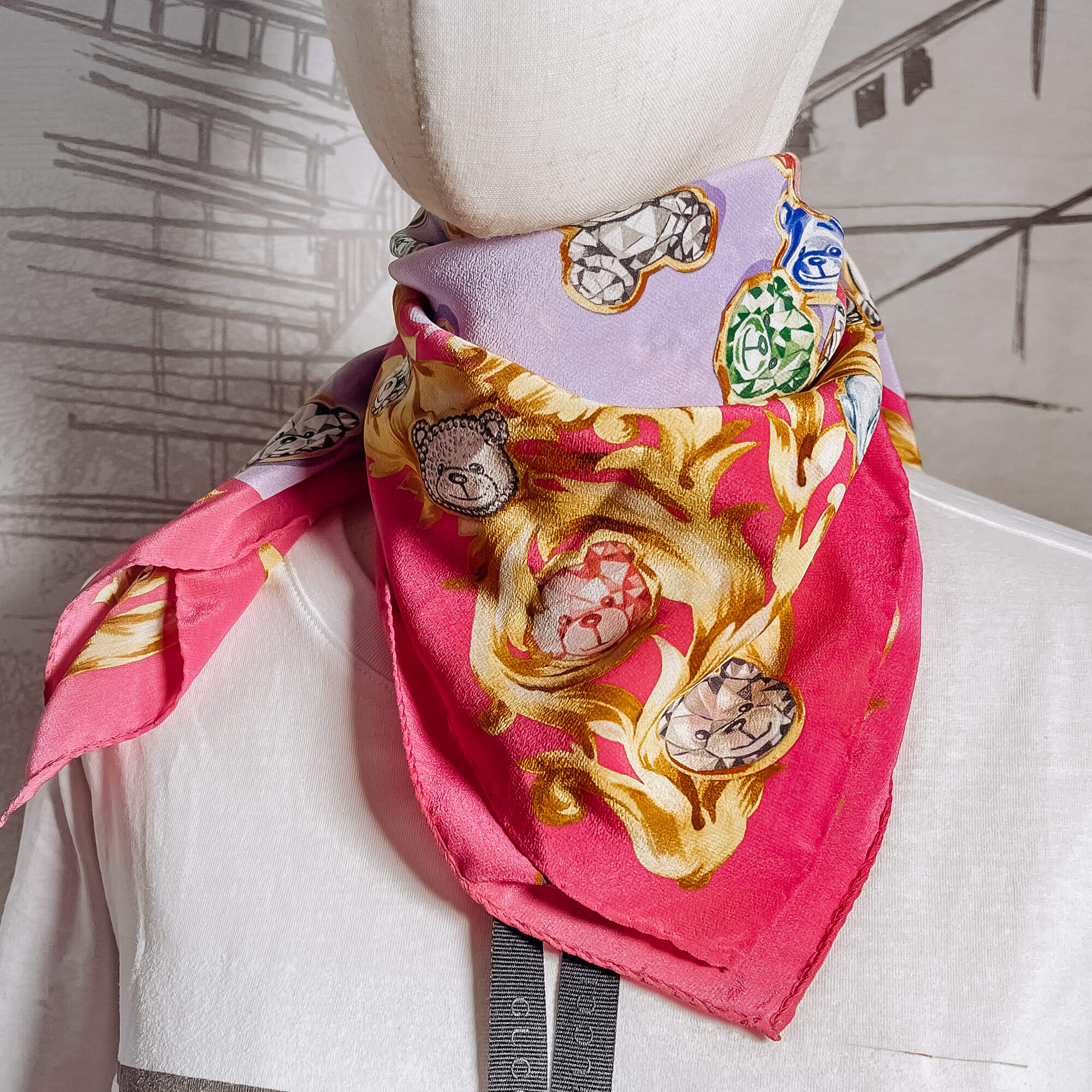 Moschino pink discount silk scarf