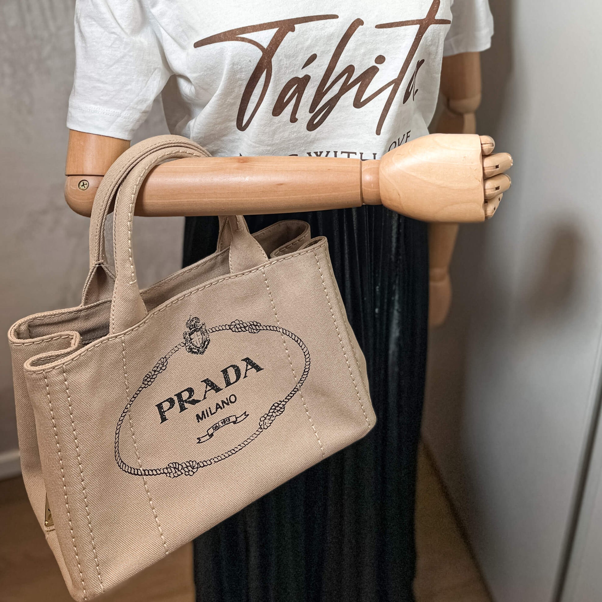 Prada 2-Way Canvas Tote Bag Beige Tabita Bags – Tabita Bags with