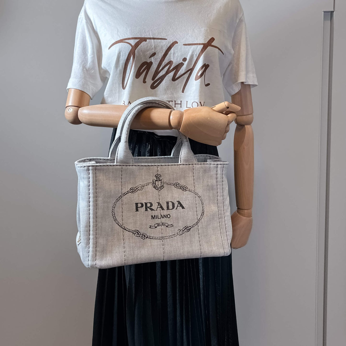 Second hand Prada 2-Way Canvas Tote Bag Grey - Tabita Bags