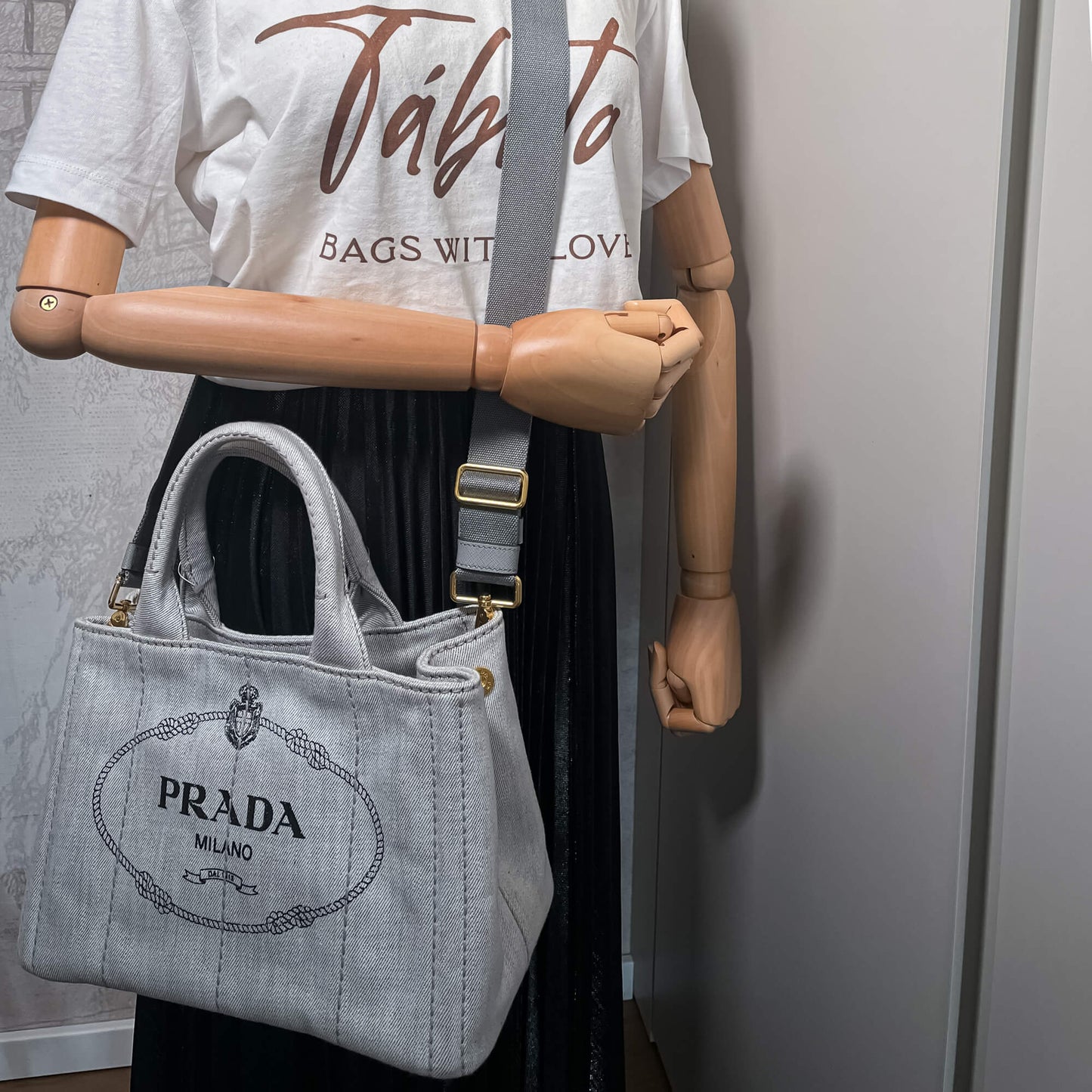 Second hand Prada 2-Way Canvas Tote Bag Grey - Tabita Bags