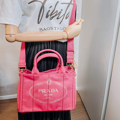 Second hand Prada 2-Way Canvas Tote Bag Pink - Tabita Bags