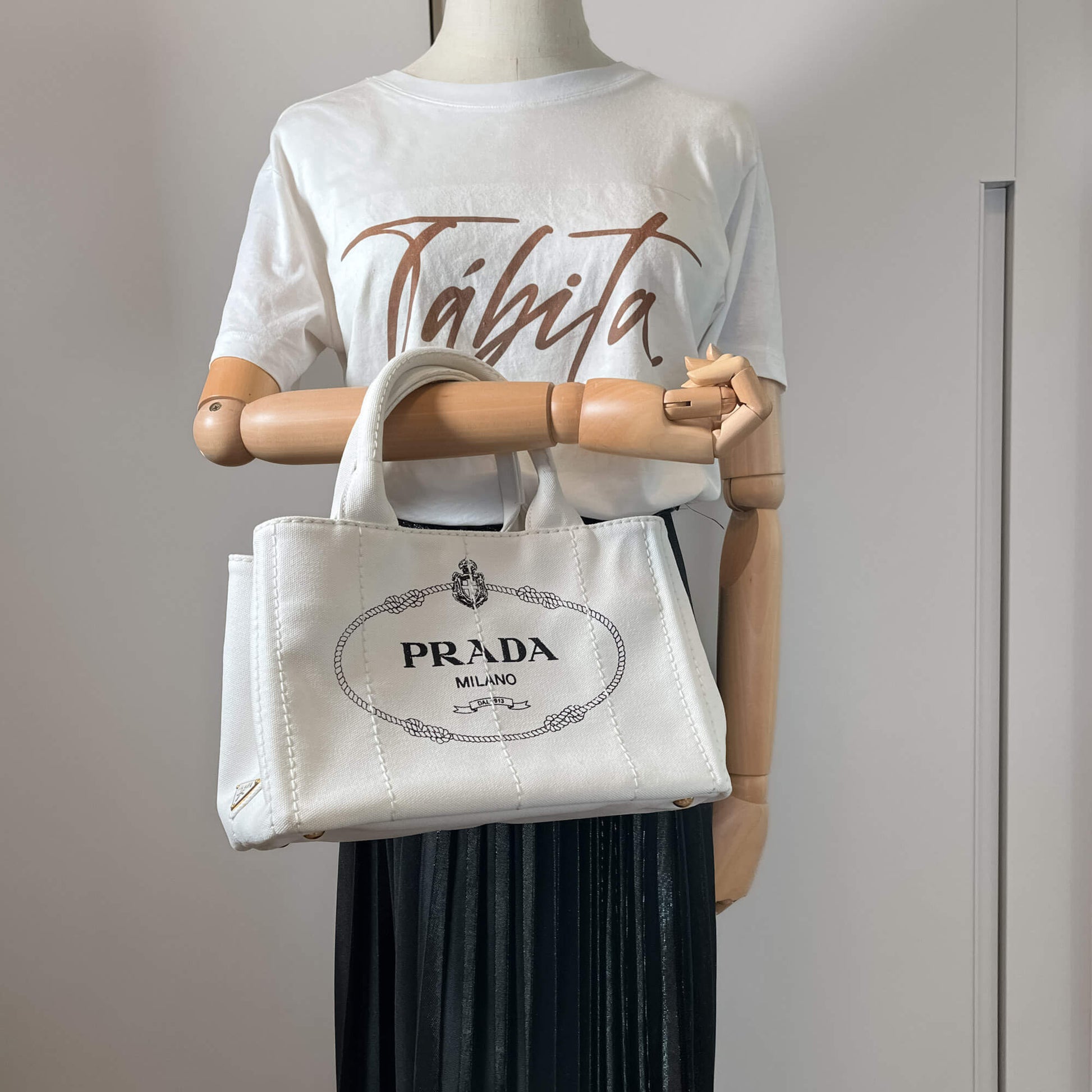 Second hand Prada 2-Way Canvas Tote Bag White - Tabita Bags