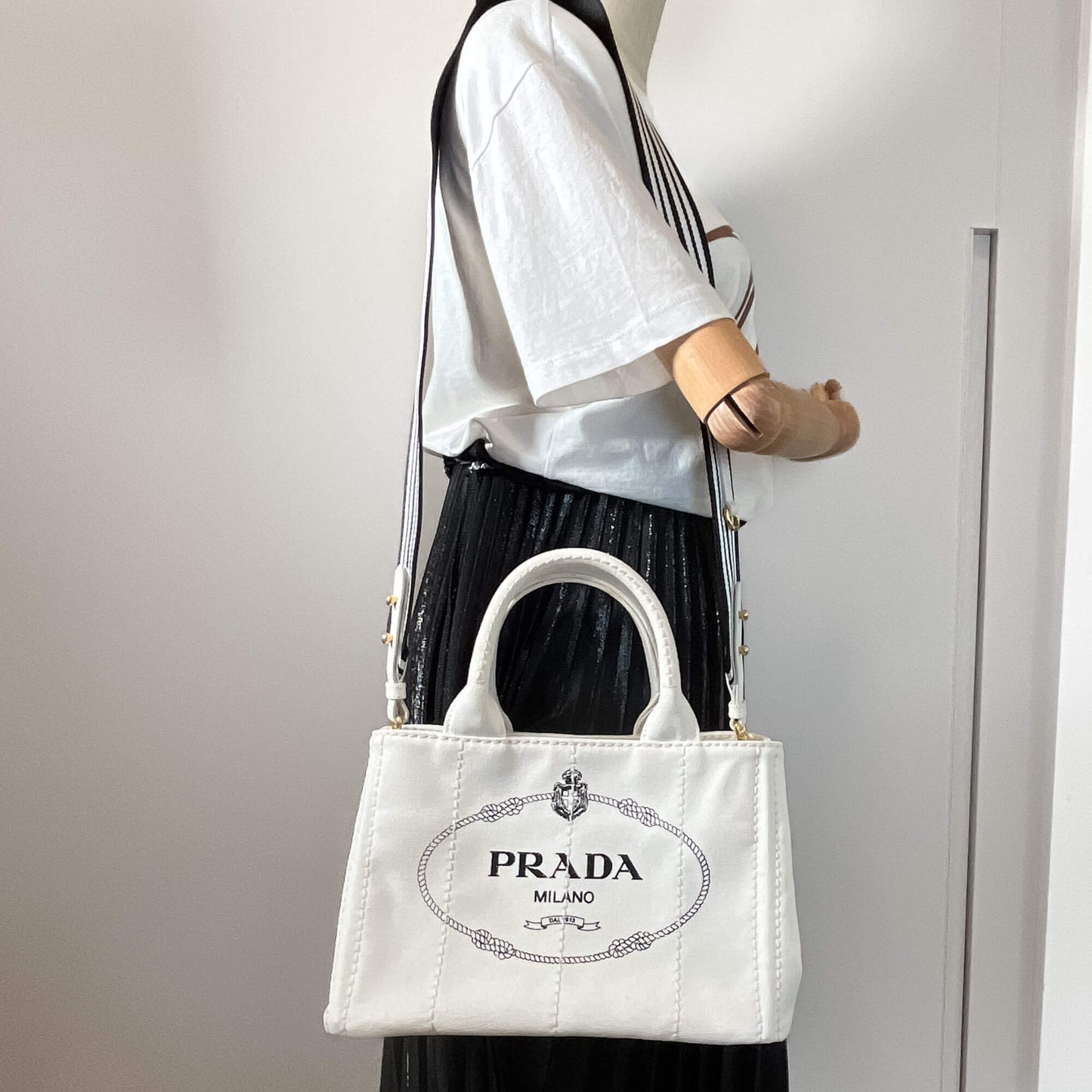 Second hand Prada 2-Way Canvas Tote Bag White - Tabita Bags