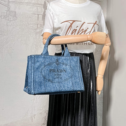 Second hand Prada 2-Way Denim Canvas Tote Bag Blue - Tabita Bags