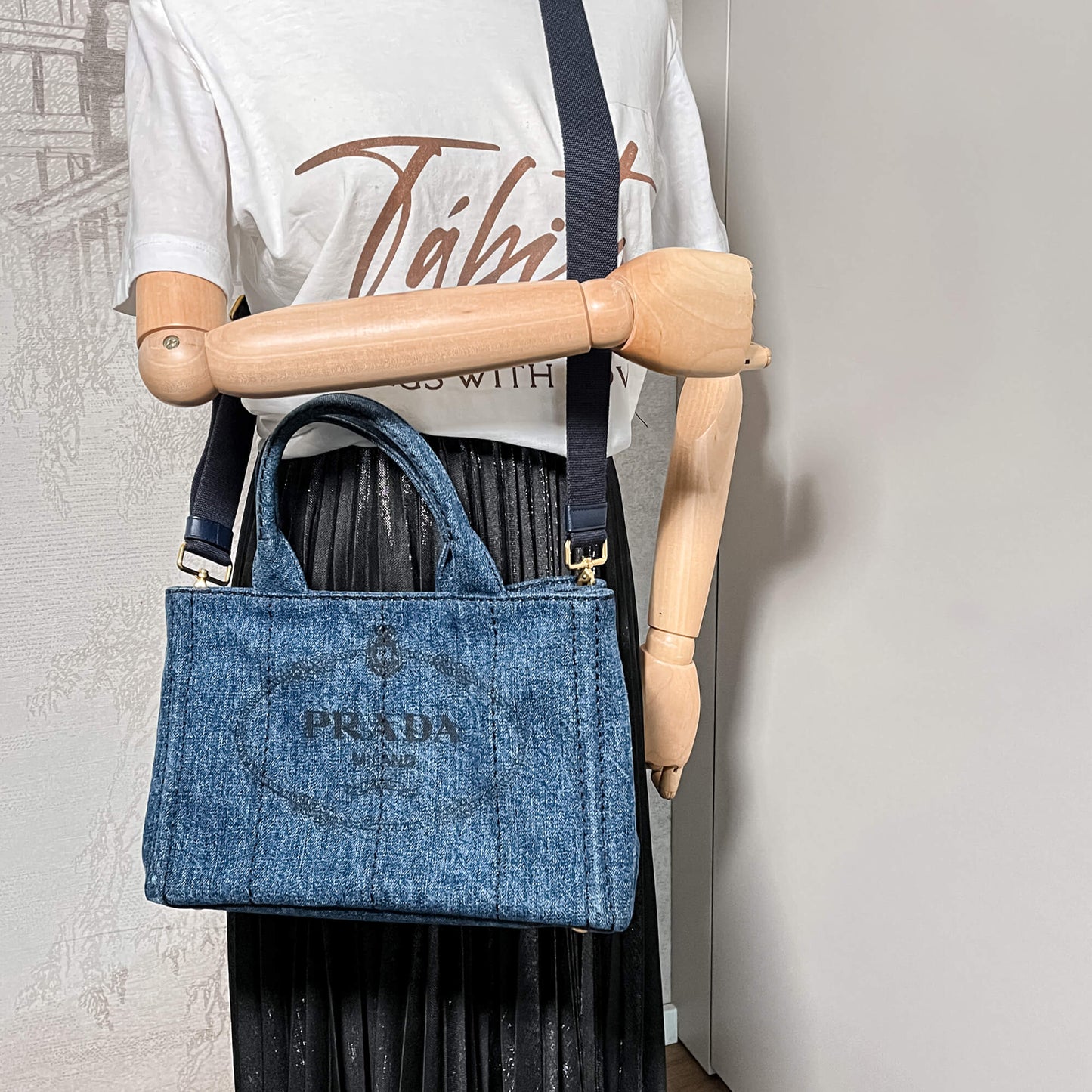 Second hand Prada 2-Way Denim Canvas Tote Bag Blue - Tabita Bags