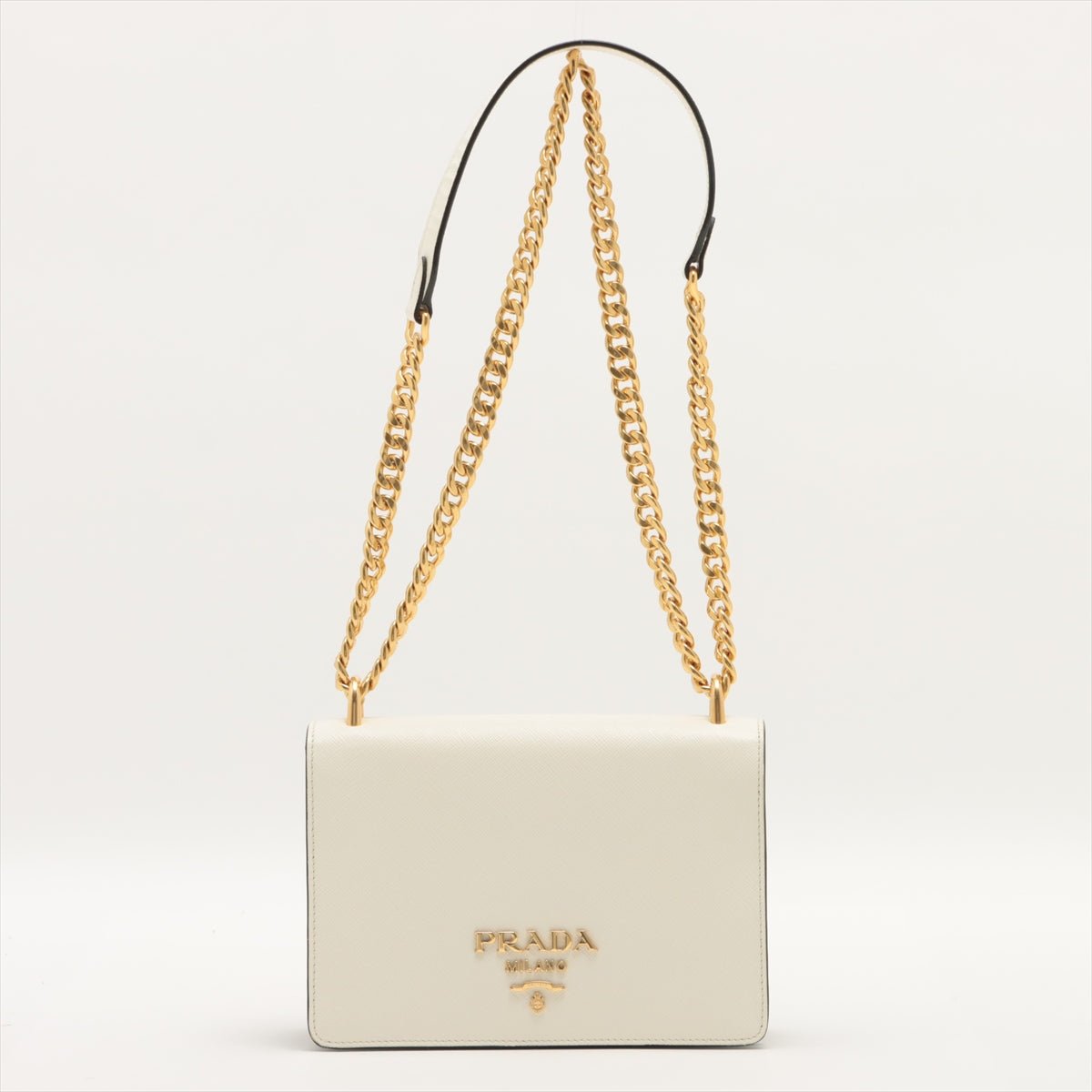 Second hand Prada Chain Flap Small Saffiano Leather White Bag - Tabita Bags