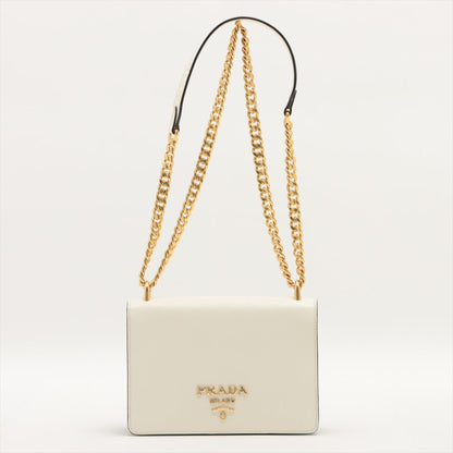 Second hand Prada Chain Flap Small Saffiano Leather White Bag - Tabita Bags