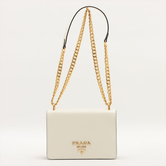 Second hand Prada Chain Flap Small Saffiano Leather White Bag - Tabita Bags