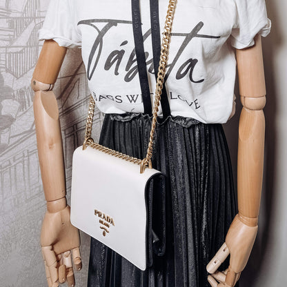 Second hand Prada Chain Flap Small Saffiano Leather White Bag - Tabita Bags