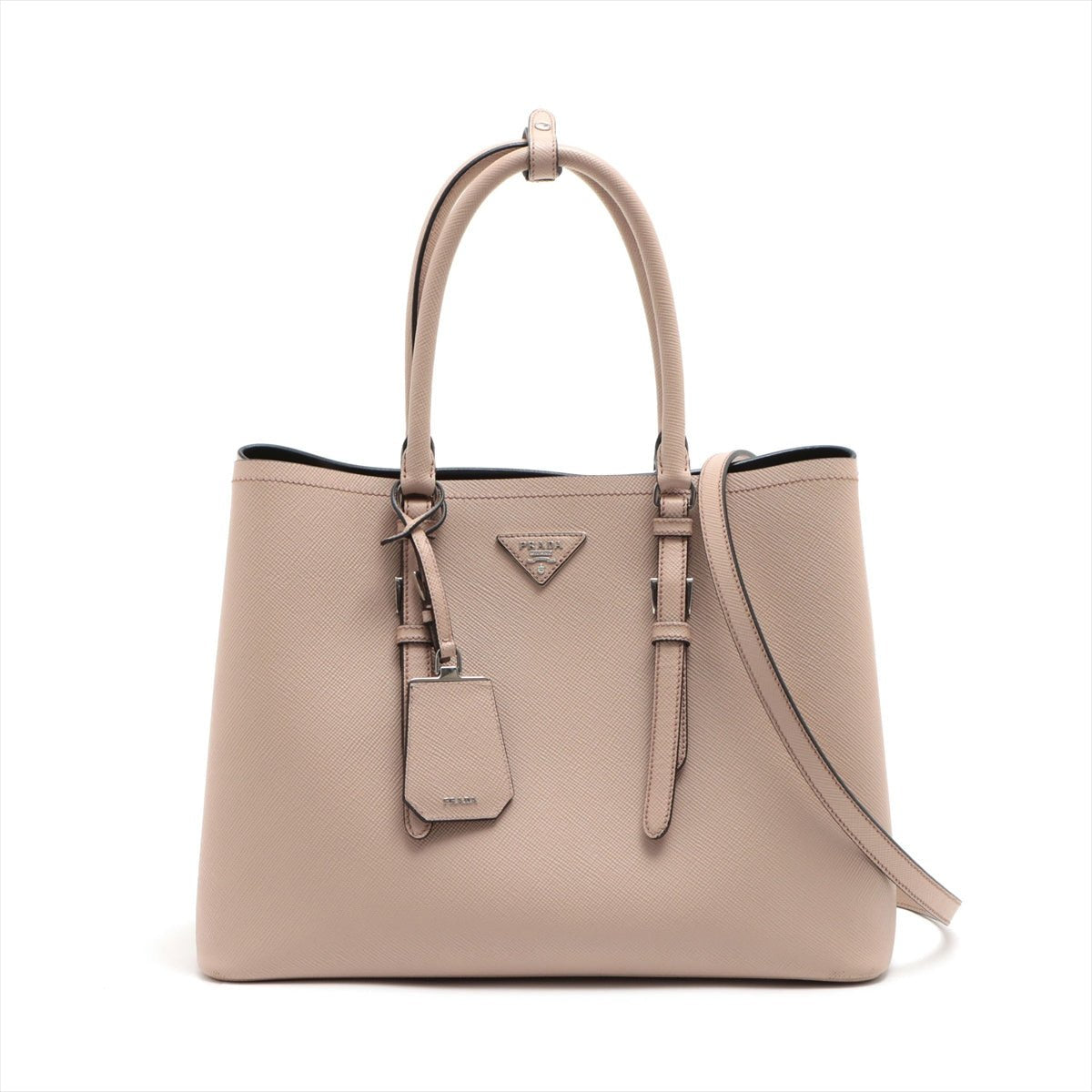 Second hand Prada Double Belted Strap Large Saffiano Leather 2-Way Beige Tote - Tabita Bags