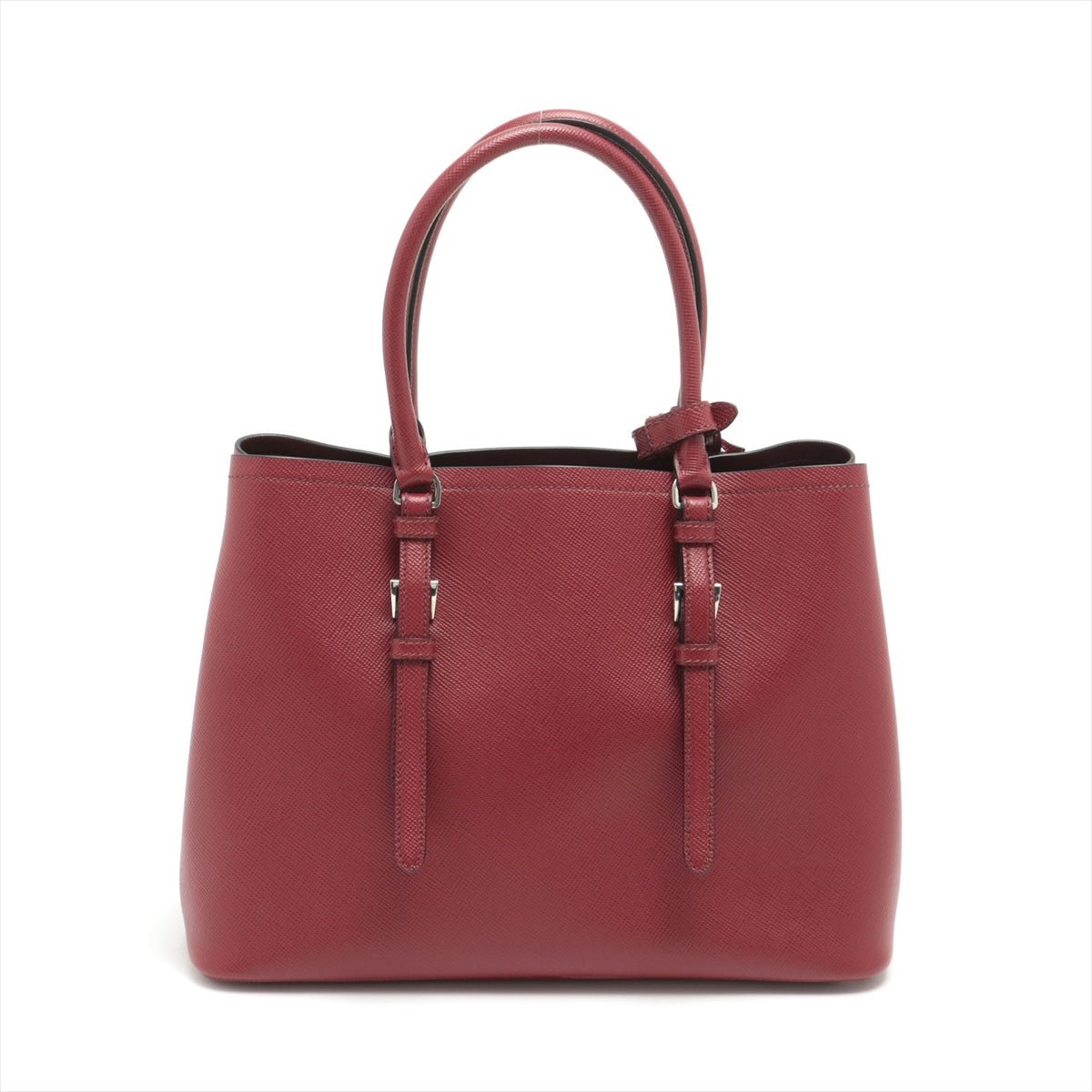 Second hand Prada Double Belted Strap Large Saffiano Leather 2-Way Bordeaux Tote - Tabita Bags