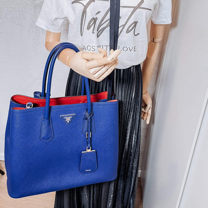 Second hand Prada Double Medium Saffiano Leather Blue Bag - Tabita Bags