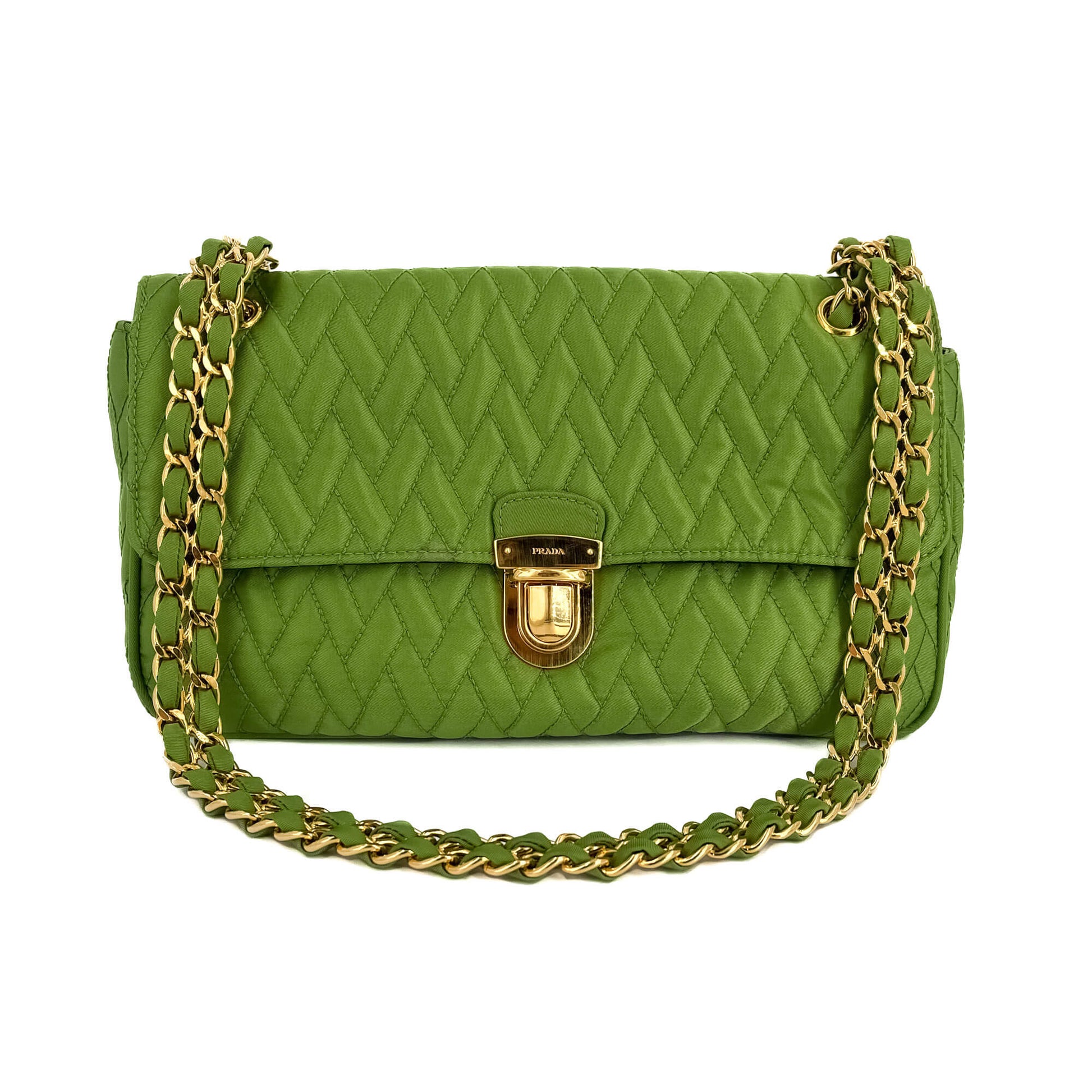 Second hand Prada Flap Pochette Cloth Bag Green - Tabita Bags