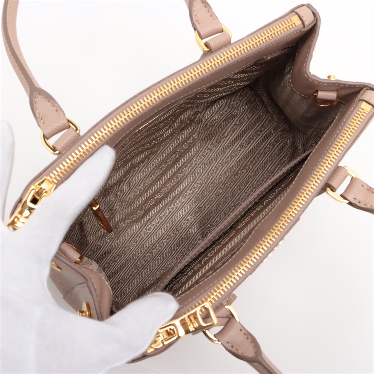 Second hand Prada Galleria Small Saffiano Leather 2-Way Handbag Sand Beige - Tabita Bags