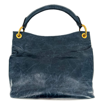 Second hand Prada Hobo Shoulder Bag Vitello Leather Blue - Tabita Bags