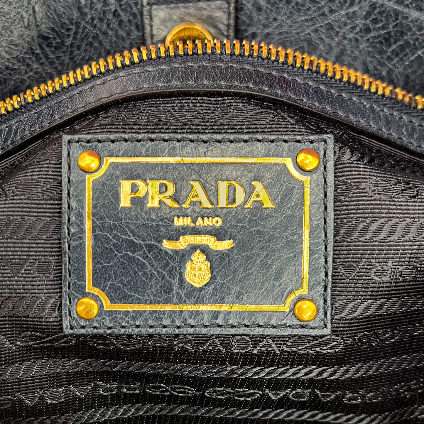 Second hand Prada Hobo Shoulder Bag Vitello Leather Blue - Tabita Bags