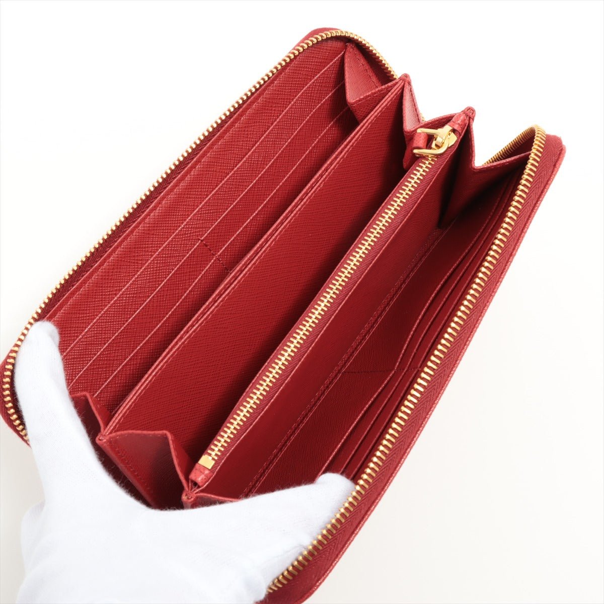 Prada Large Saffiano Leather Round-Zip-Wallet Red Tabita Bags