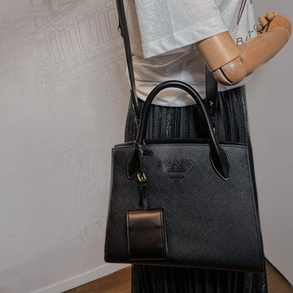 Second hand Prada Monochrome Small Saffiano Leather Black Bag - Tabita Bags