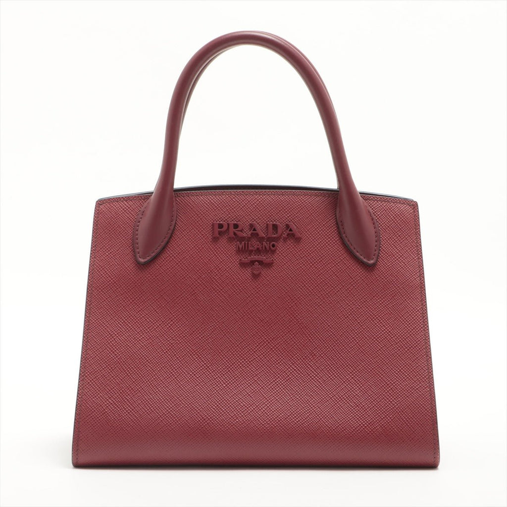 Second hand Prada Monochrome Small Saffiano Leather Burgundy Bag - Tabita Bags