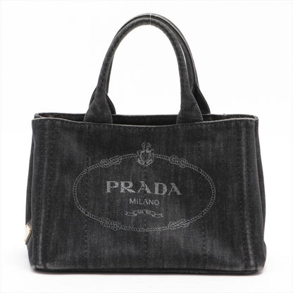 Second hand Prada Prada Mini Canapa Denim Tote bag Black - Tabita Bags