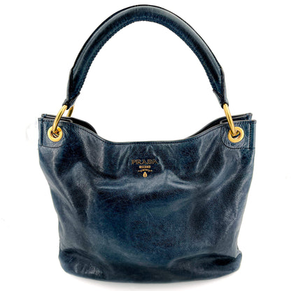 Second hand Prada Shoulder Hobo Blue-Gray Leather - Tabita Bags