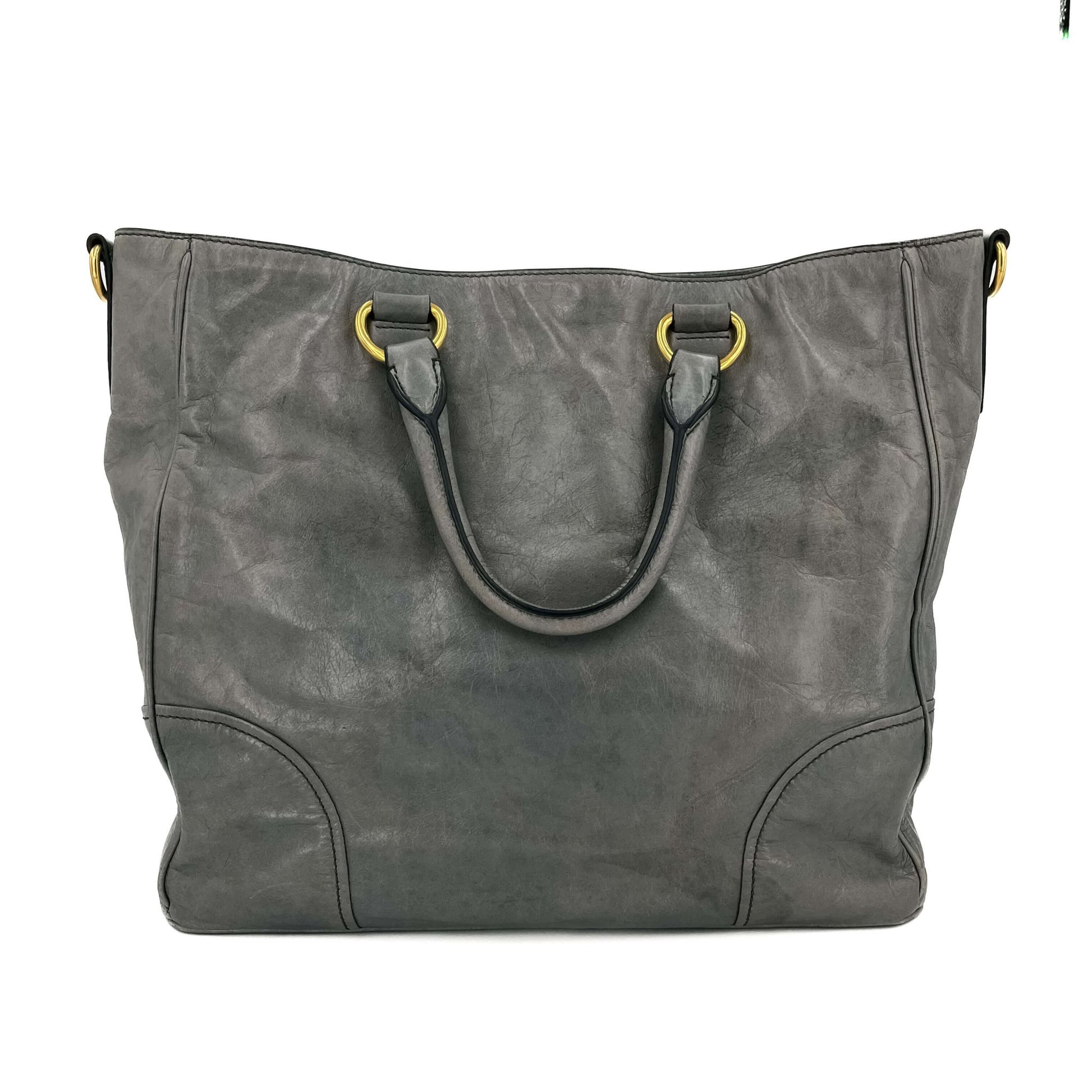 Second hand Prada Vitello Shine Tote Bag Grey - Tabita Bags