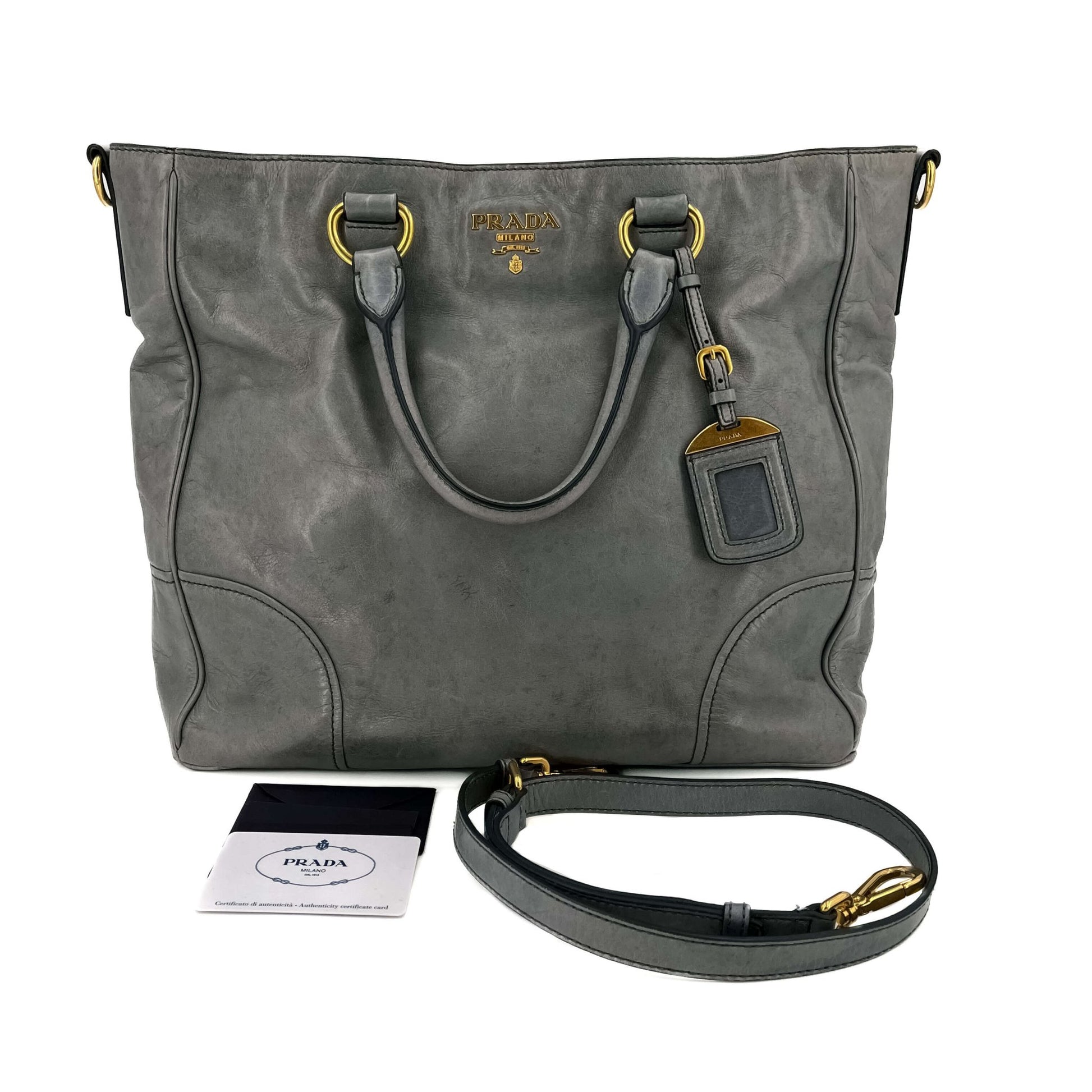 Second hand Prada Vitello Shine Tote Bag Grey - Tabita Bags