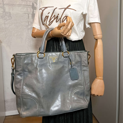 Second hand Prada Vitello Shine Tote Bag Grey - Tabita Bags